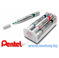 Pentel маркер для доски Maxiflo c подкачкой набор 4 цвета + щетка